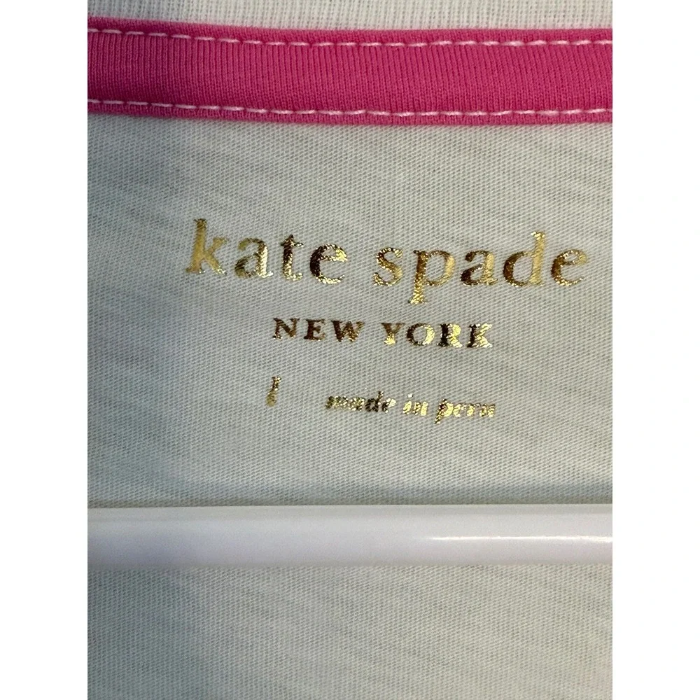 NEW Kate Spade New York Owl Graphic Tee Fresh White Pink whimsical artsy classy